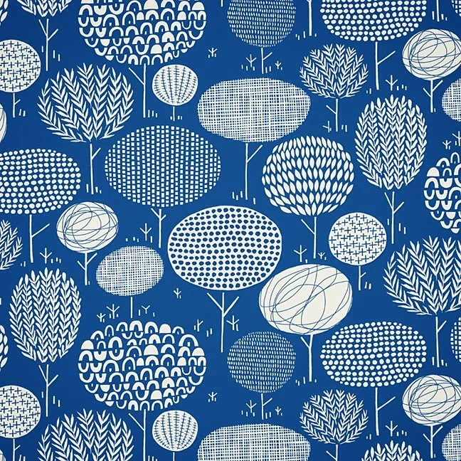 Nancy Wolff Blue White Tree Geometric Pattern