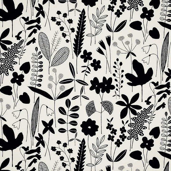 Nancy Wolff Black White Floral Leaf Motif Pattern