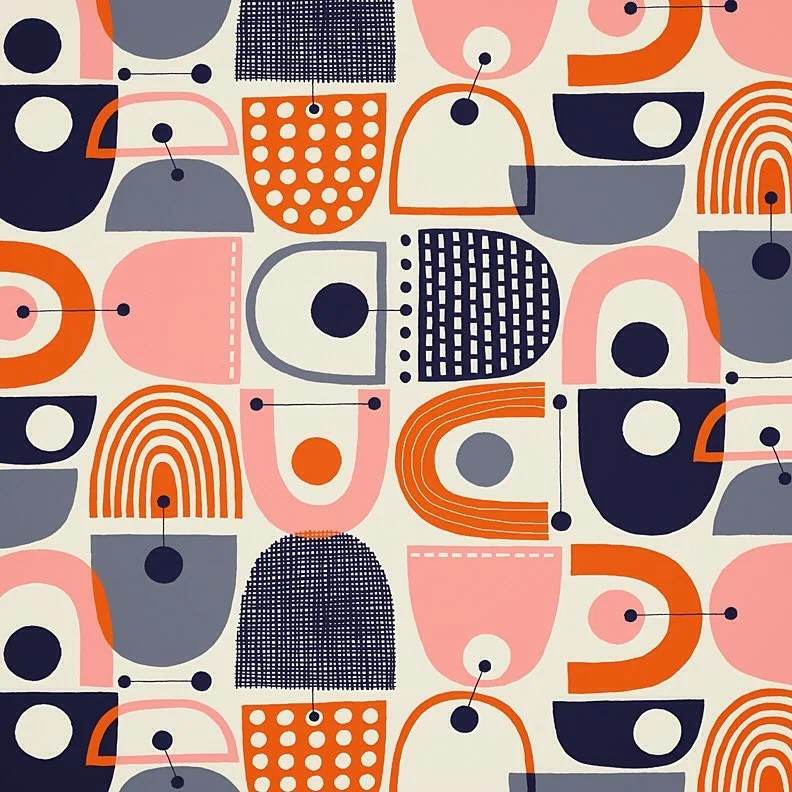Nancy Wolff Blue Orange Geometric Dots Lines Pattern