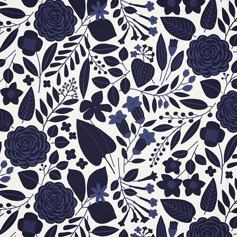 Nancy Wolff Dark Blue Floral Leaf Pattern