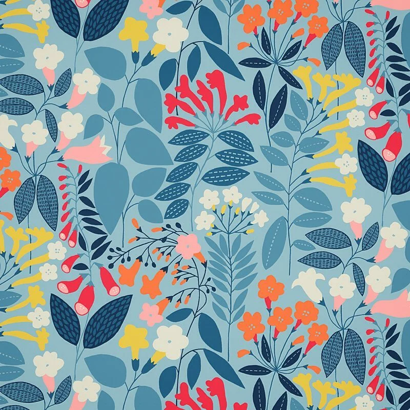 Nancy Wolff Blue Floral Motif Leaf Pattern