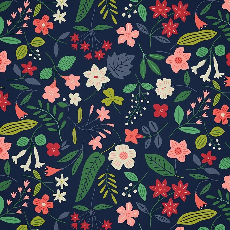 Nancy Wolff Navy Floral Leaf Pattern