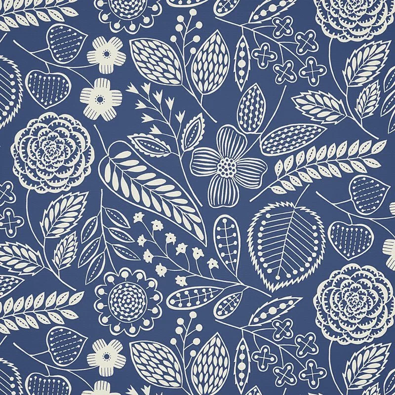 Nancy Wolff Blue White Floral Leaf Pattern
