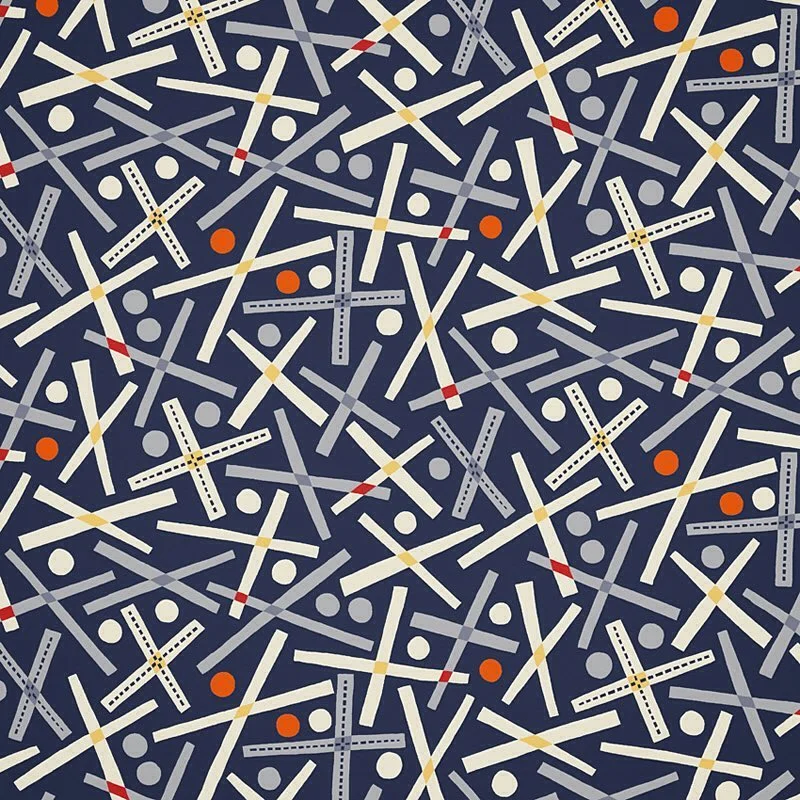 Nancy Wolff Navy White Geometric Lines Dots Pattern