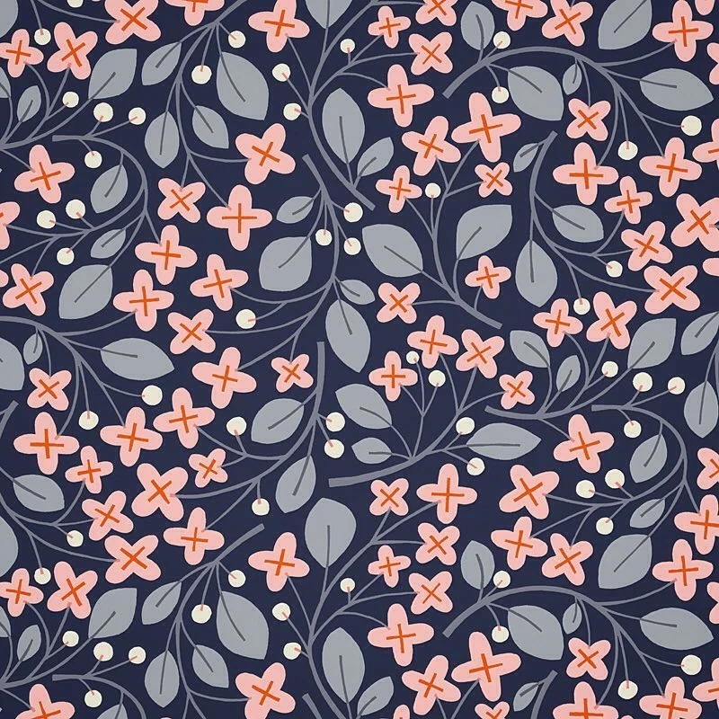Nancy Wolff Navy Pink Floral Leaf Pattern