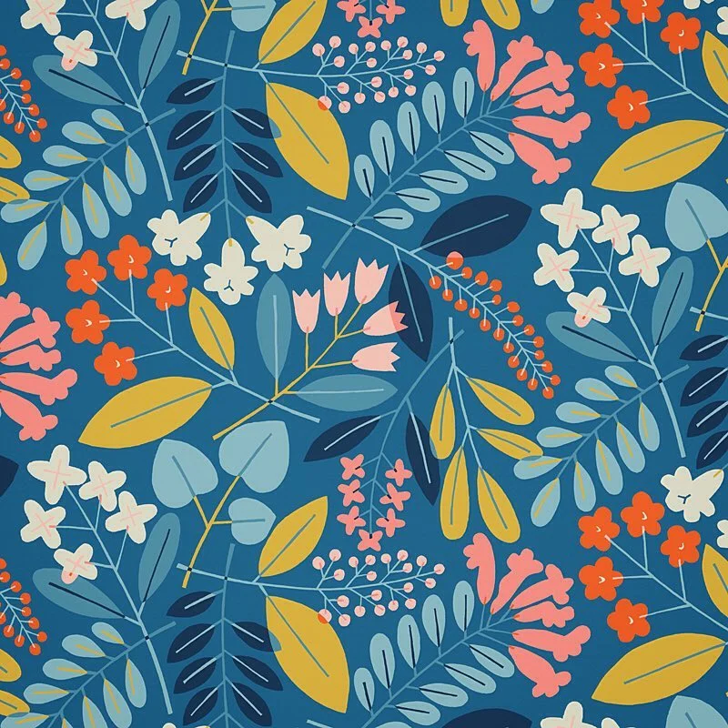 Nancy Wolff Blue Floral Leaf Motif Pattern
