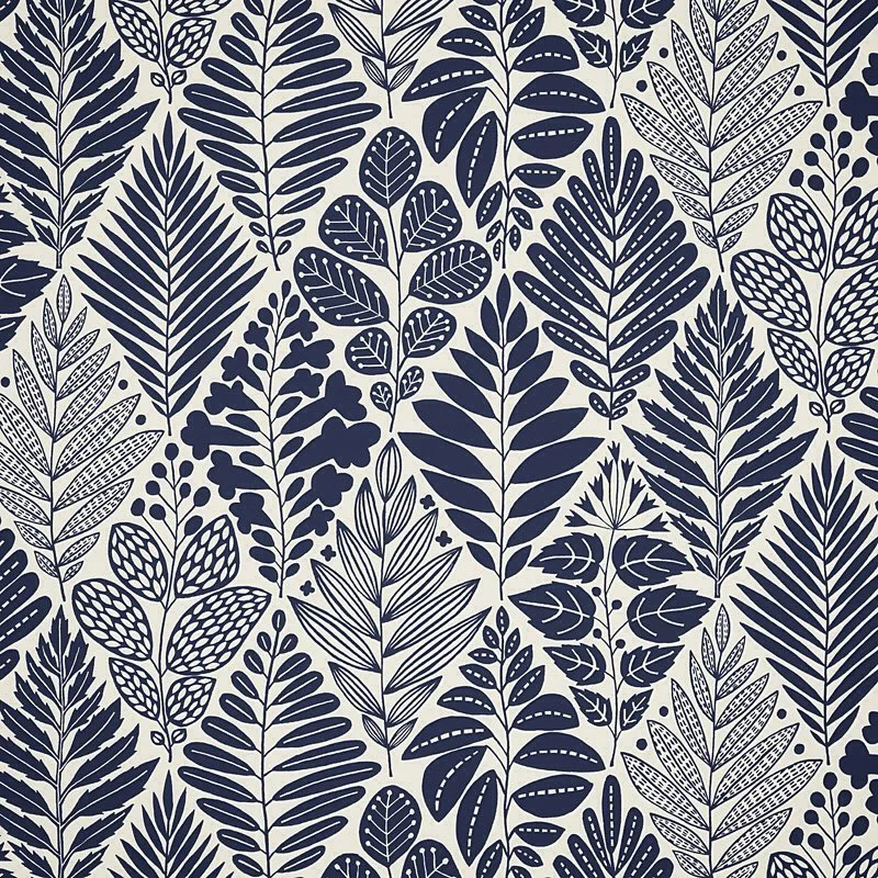 Nancy Wolff Navy Blue Leaf Pattern