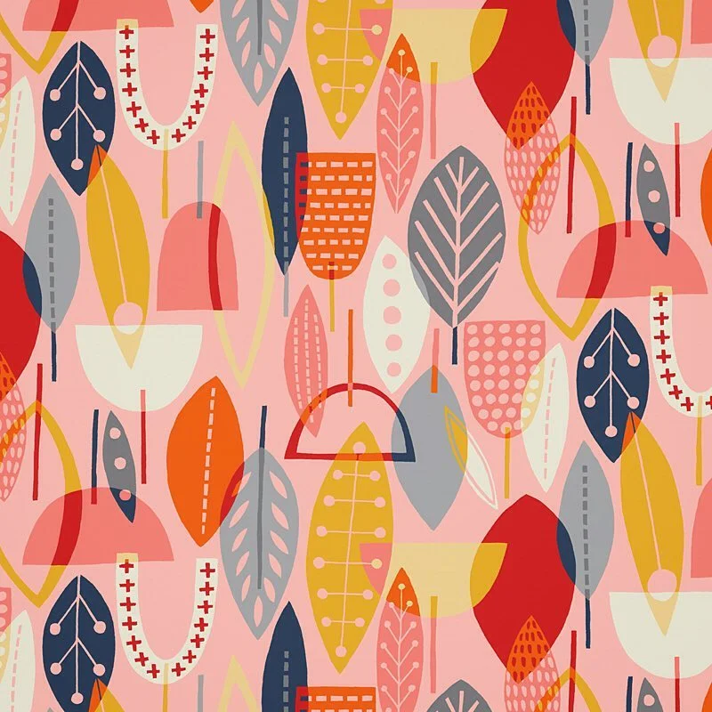 Nancy Wolff Red Yellow Geometric Leaf Abstract Pattern