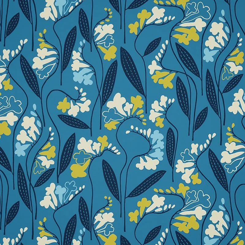 Nancy Wolff Blue White Floral Leaf Pattern