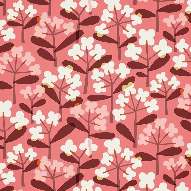Nancy Wolff Pink White Floral Leaf Pattern