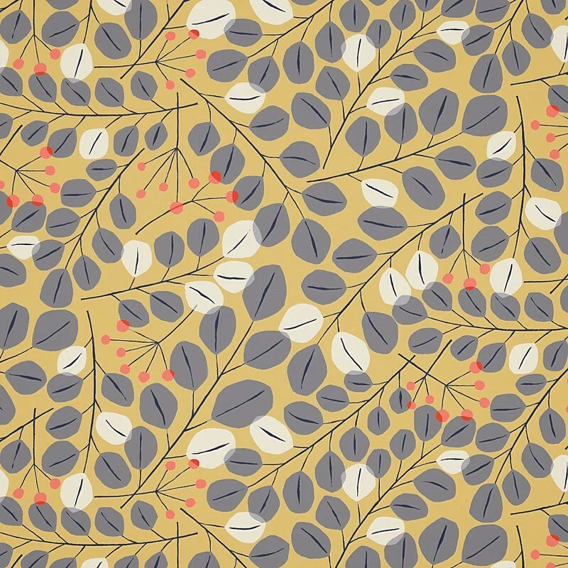Nancy Wolff Yellow Gray Leaf Dots Pattern