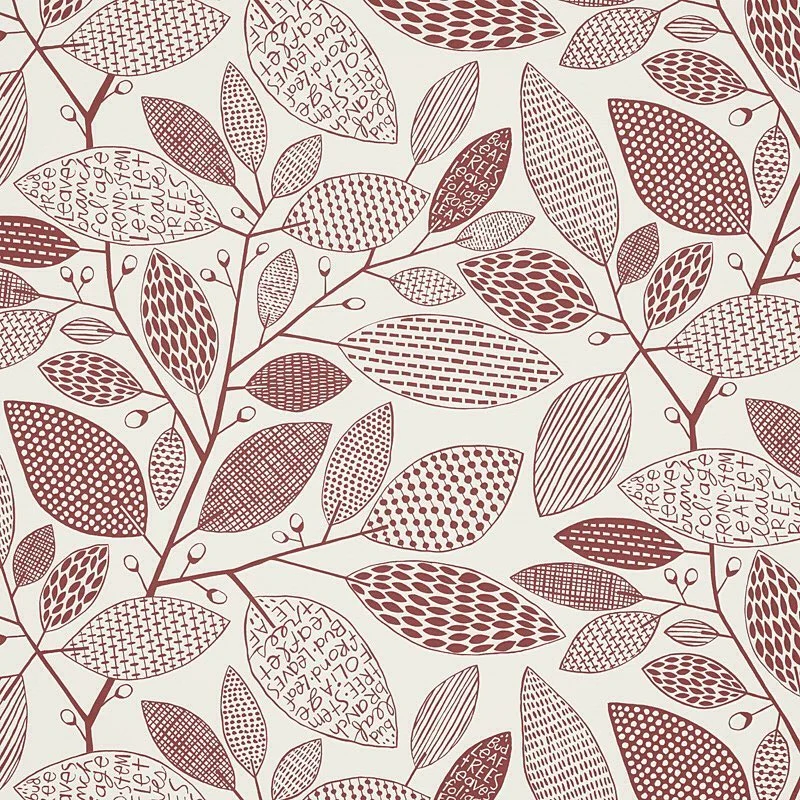 Nancy Wolff Brown Beige Leaf Branch Pattern