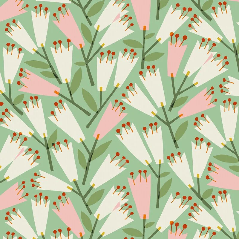 Nancy Wolff Green White Floral Leaf Pattern