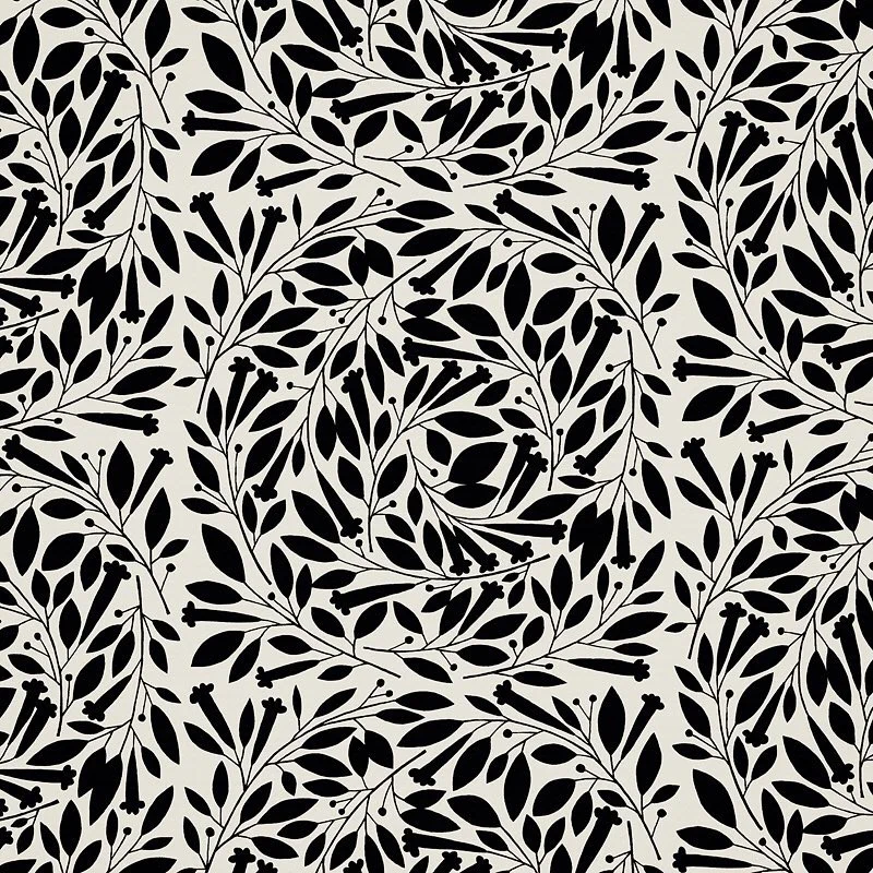 Nancy Wolff Black White Floral Leaf Branch Pattern