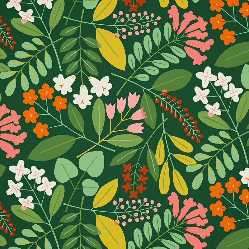 Nancy Wolff Green White Floral Leaf Pattern