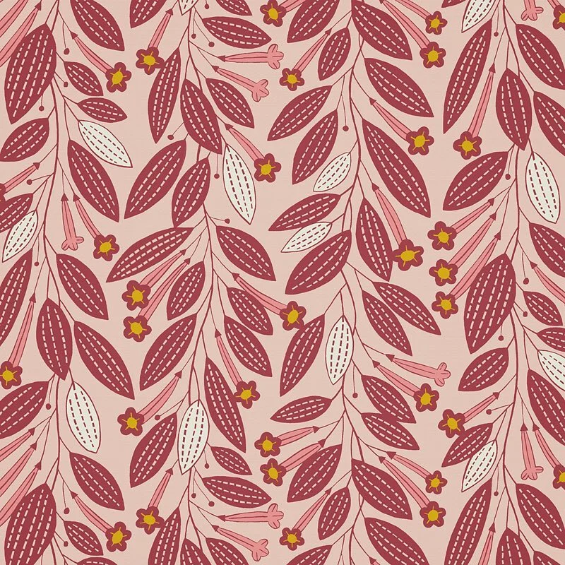 Nancy Wolff Red White Leaf Floral Pattern