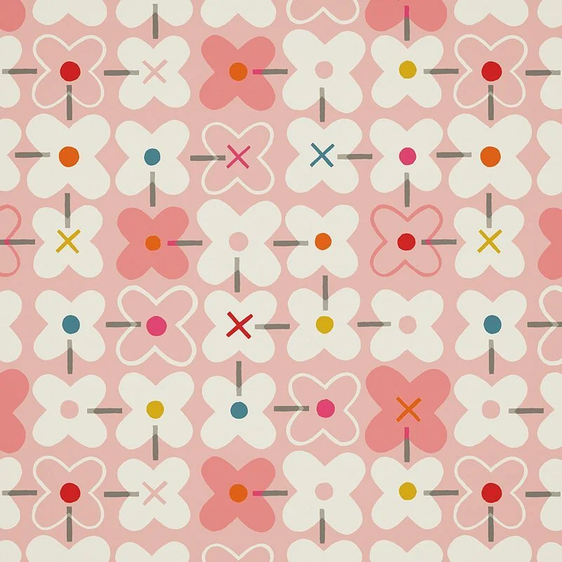 Nancy Wolff White Pink Floral Dots Pattern