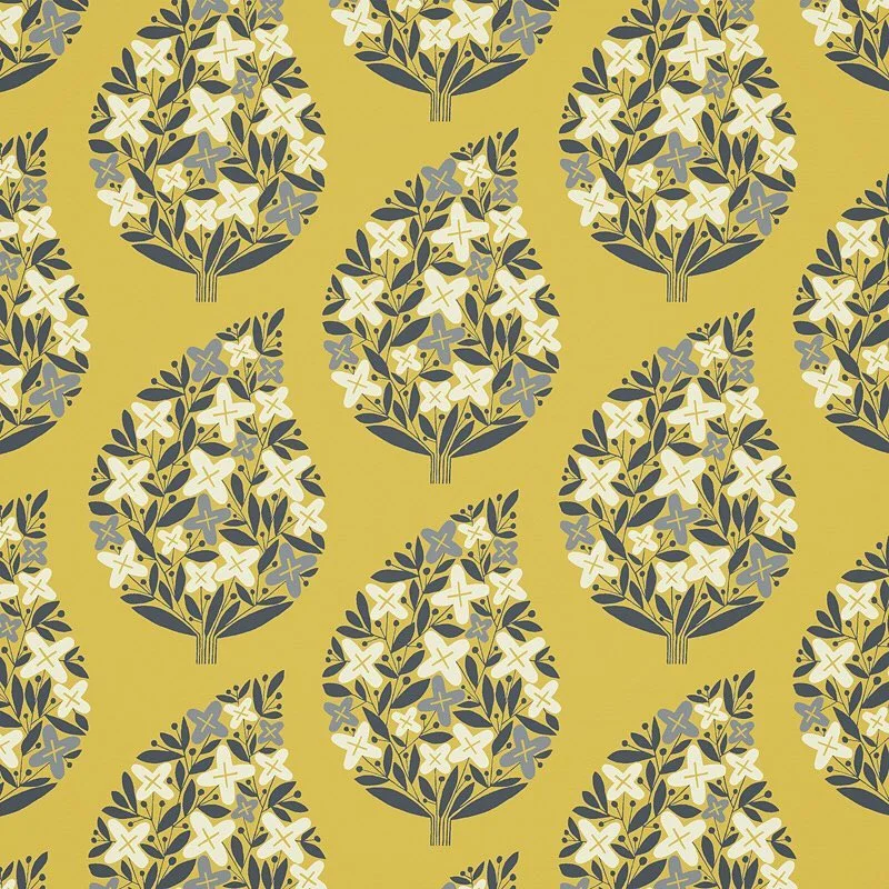 Nancy Wolff Yellow Blue Floral Motif Pattern