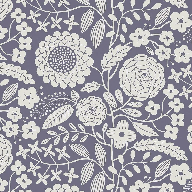 Nancy Wolff White Purple Floral Leaf Pattern