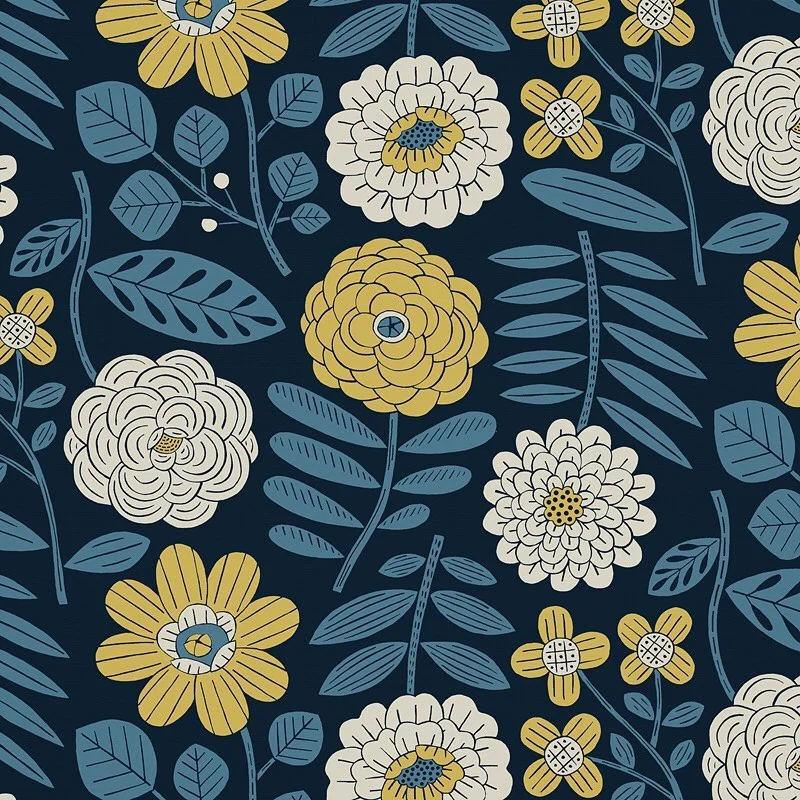 Nancy Wolff Navy Blue Floral Pattern