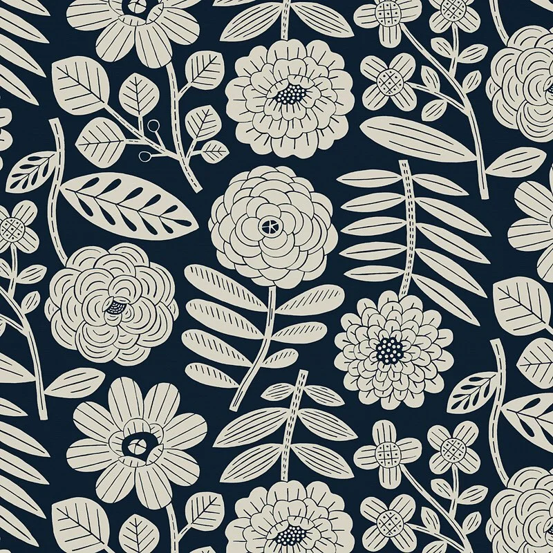 Nancy Wolff Navy Blue Floral Pattern
