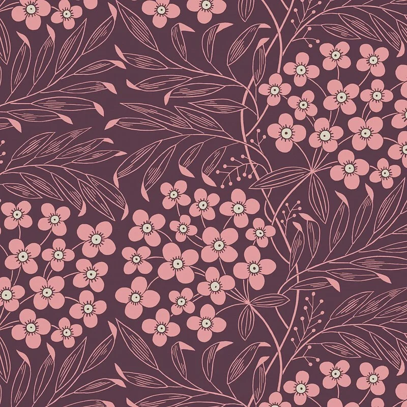 Nancy Wolff Pink flowers and leaves on dark background
