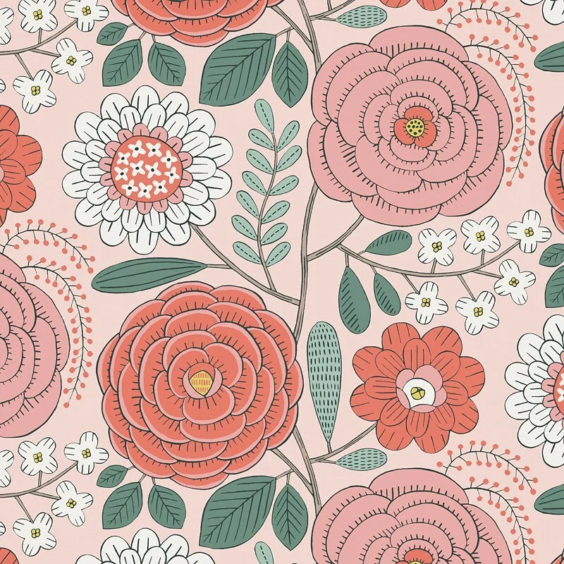 Nancy Wolff Pink Green Floral Leaf Pattern