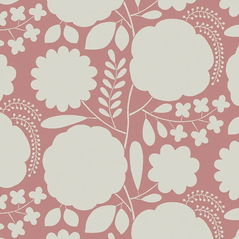 Nancy Wolff White Pink Floral Leaf Pattern