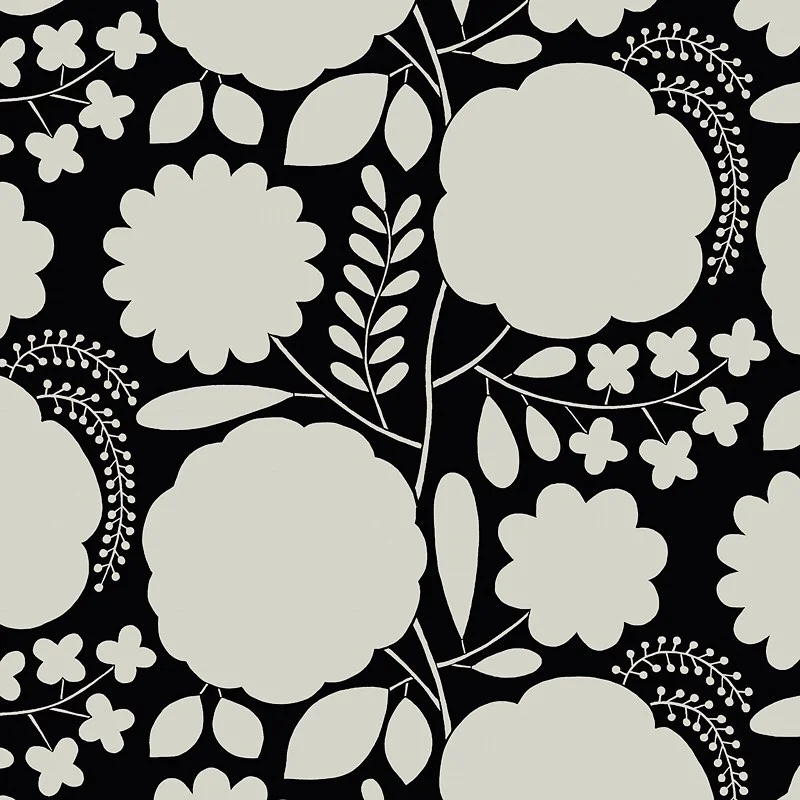 Nancy Wolff Black White Floral Leaf Motif Pattern