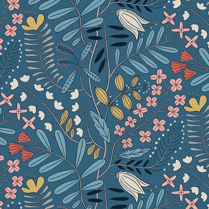 Nancy Wolff Blue Pink Floral Motif Pattern