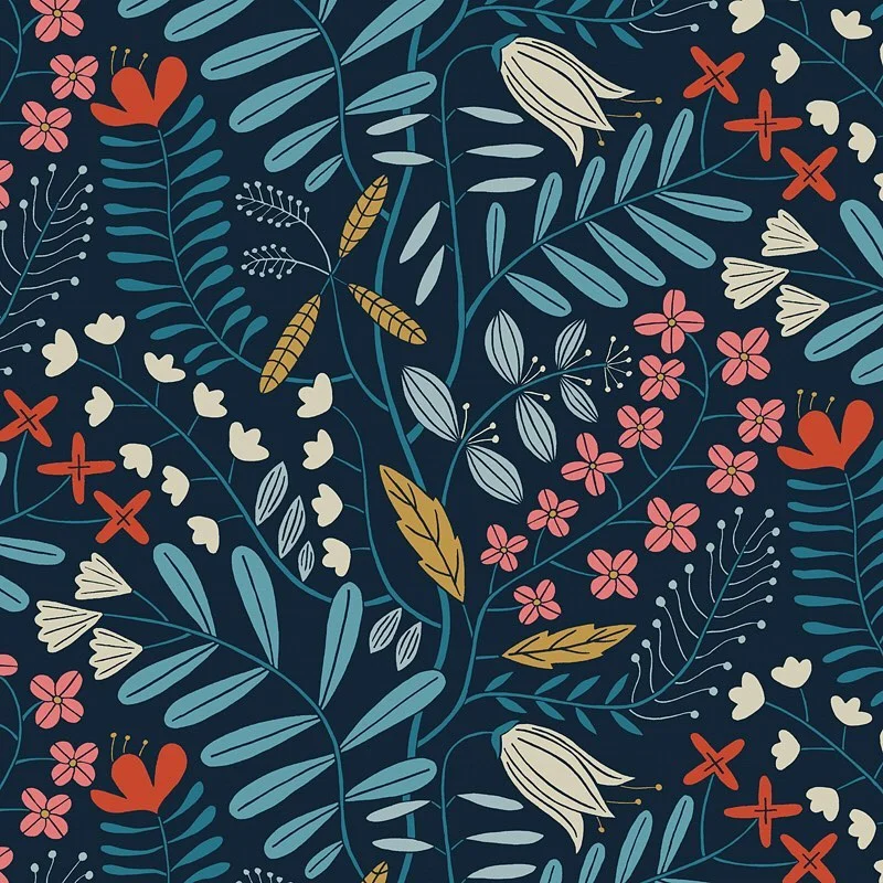 Nancy Wolff Navy Blue Floral Motif Pattern