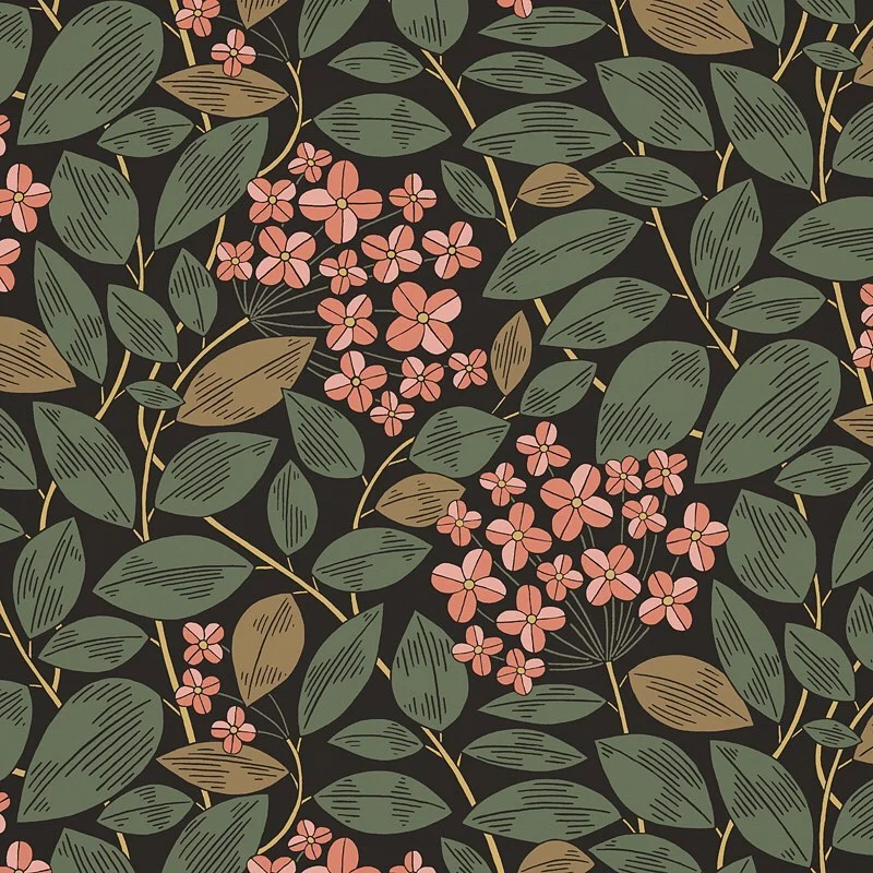 Nancy Wolff Green Pink Leaf Floral Pattern