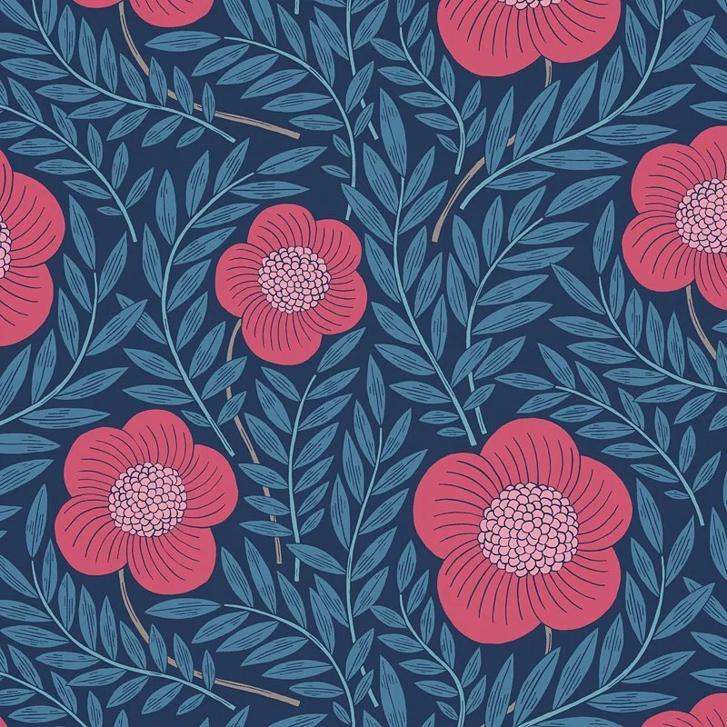 Nancy Wolff Red Blue Floral Leaf Pattern