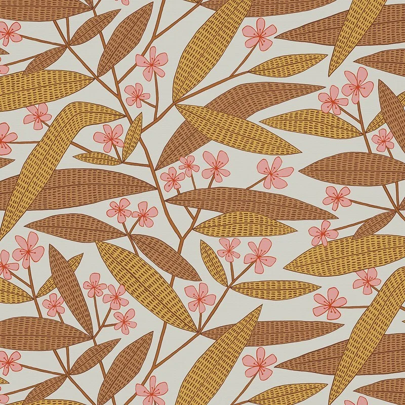 Nancy Wolff Brown Pink Leaf Floral Pattern