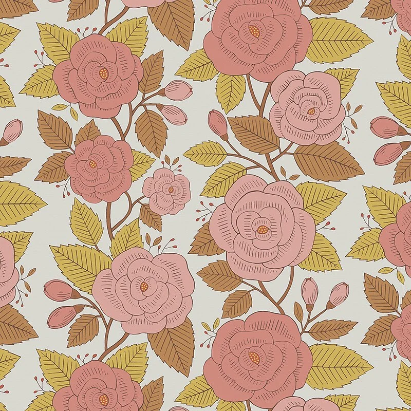 Nancy Wolff Pink roses and yellow leaves on a light background