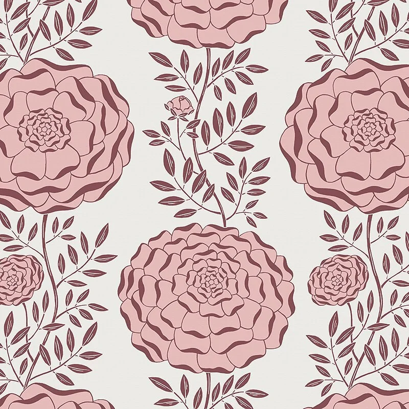 Nancy Wolff Pink floral pattern with leaves on a light background