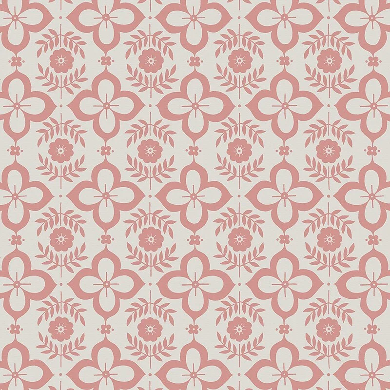 Nancy Wolff Pink geometric floral motifs on a light background