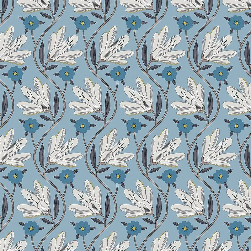 Nancy Wolff White and blue flowers on a light blue background