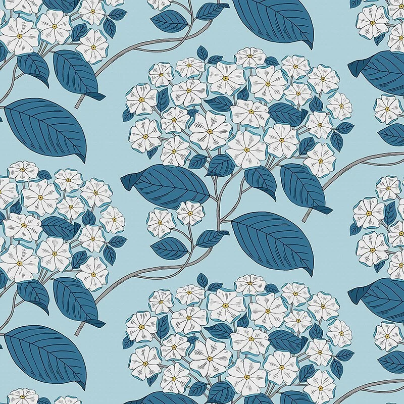 Nancy Wolff Blue and white floral pattern on light blue background