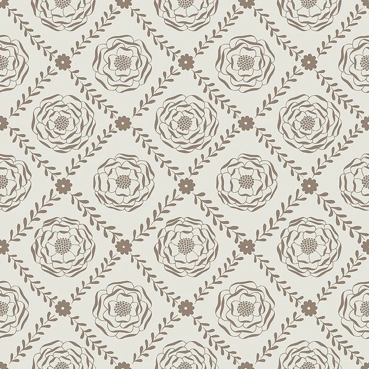 Nancy Wolff Brown floral and leafy motifs on a light background
