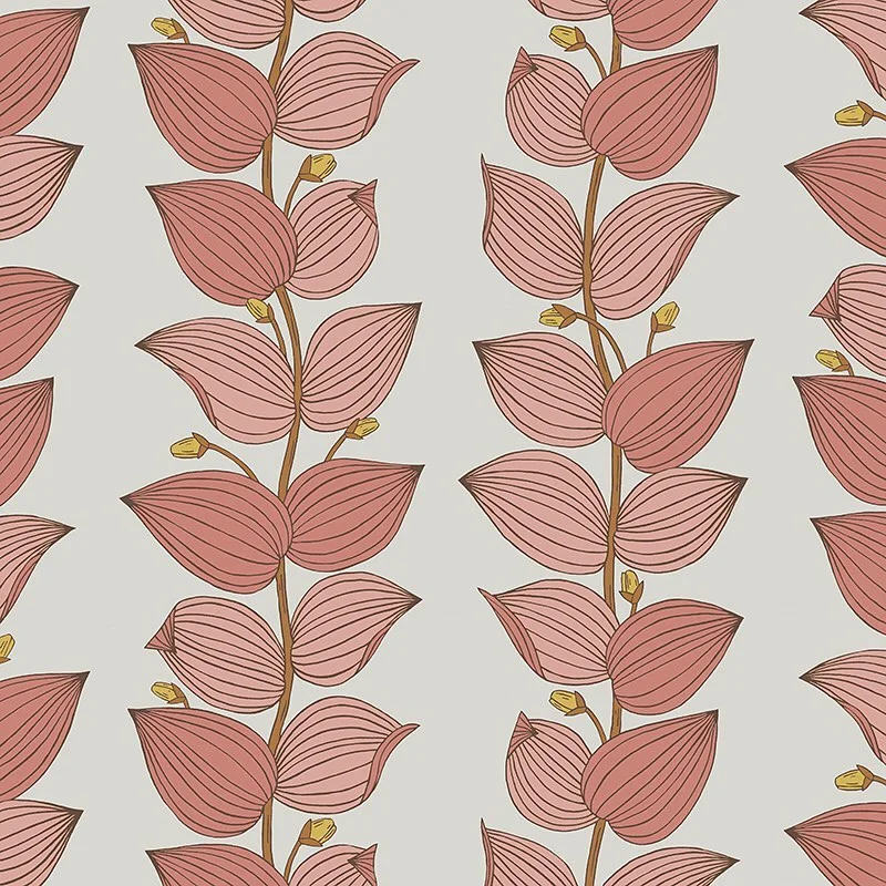 Nancy Wolff Vertical striped floral pattern in shades of pink and brown on a