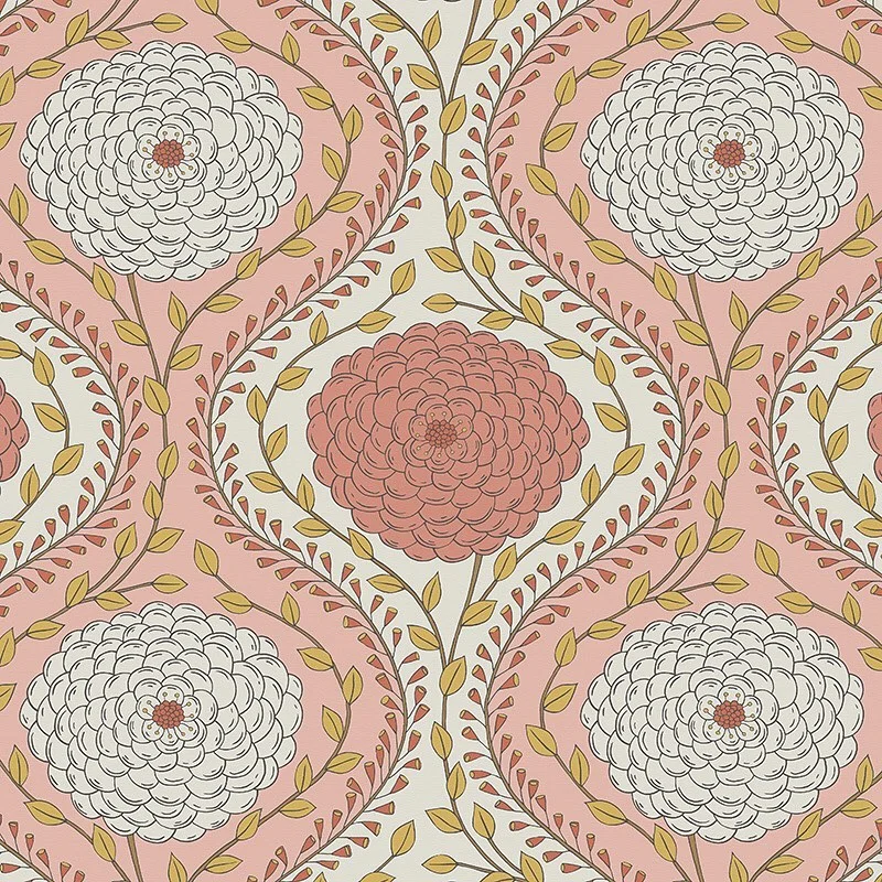 Nancy Wolff Floral pattern with pink and white flowers on a pale background