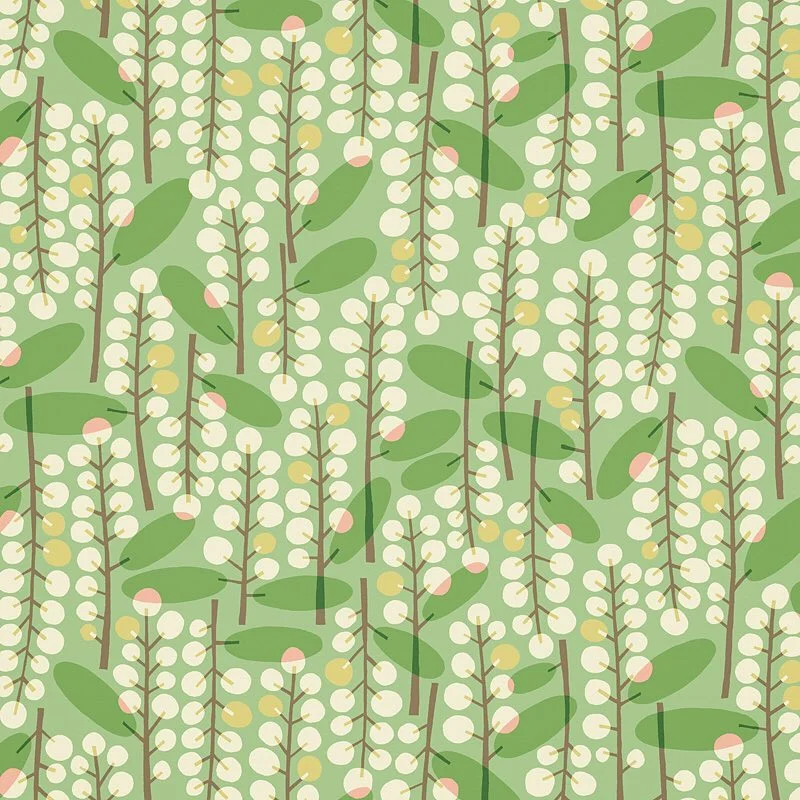 Nancy Wolff Green Brown Branch Circles Pattern