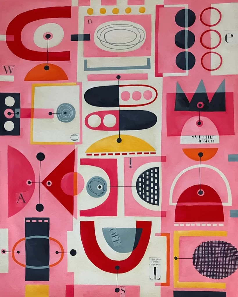 Nancy Wolff Pink Red Geometric Abstract Pattern