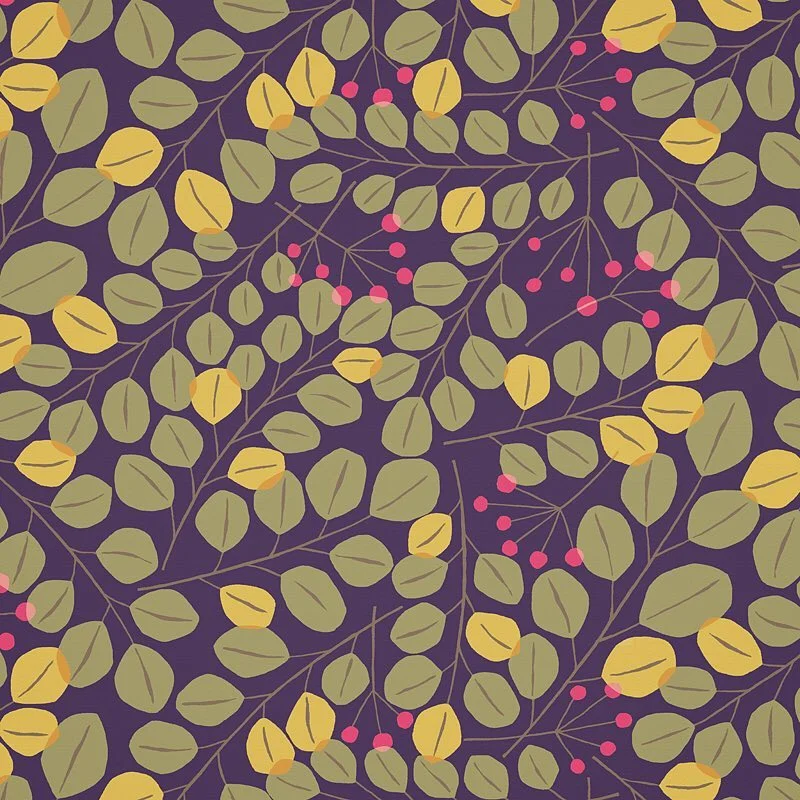 Nancy Wolff Green Yellow Leaf Floral Dots Pattern