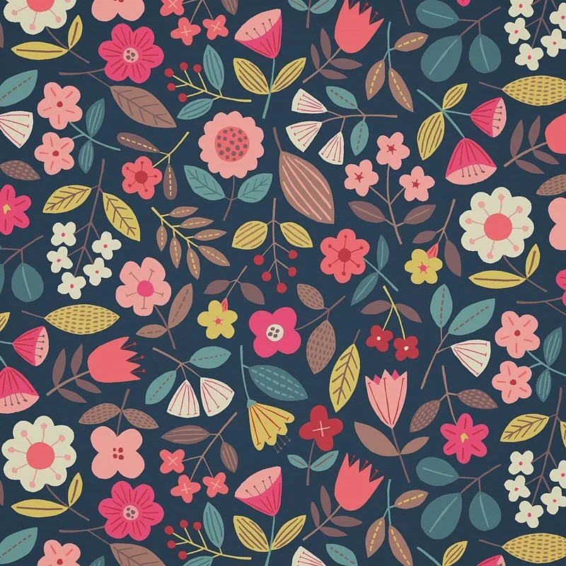 Nancy Wolff Pink Red Floral Leaf Pattern