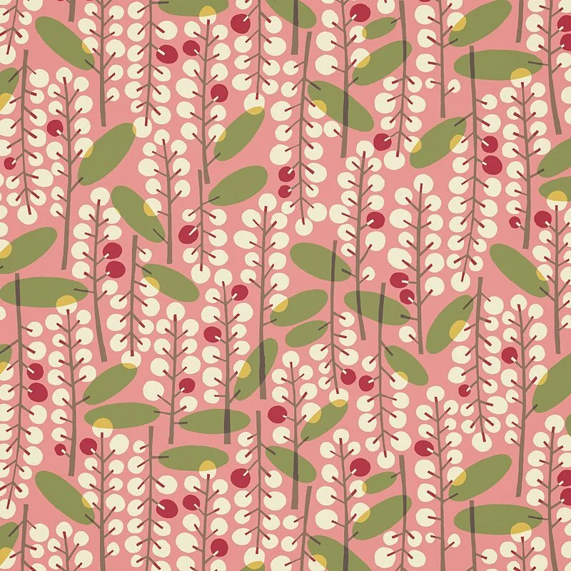 Nancy Wolff Green Red Leaf Branch Pattern