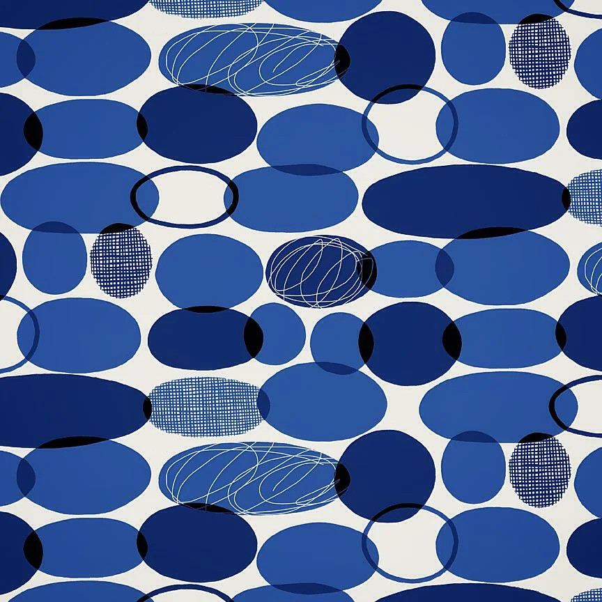 Nancy Wolff Blue White Geometric Circles Lines Pattern