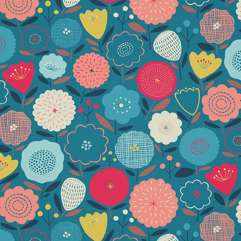 Nancy Wolff Teal Floral Geometric Pattern