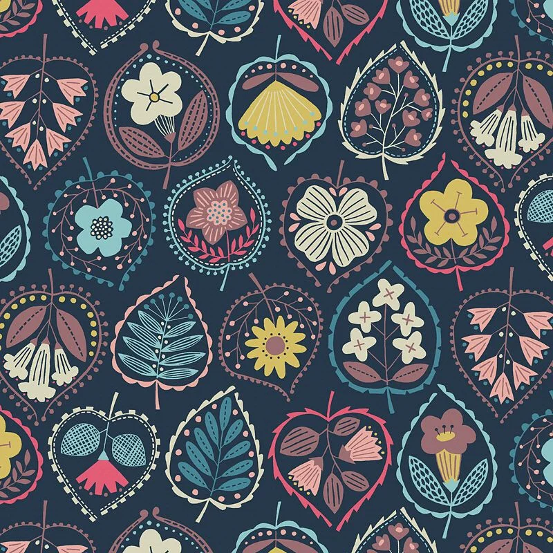 Nancy Wolff Dark Floral Leaf Motif Pattern